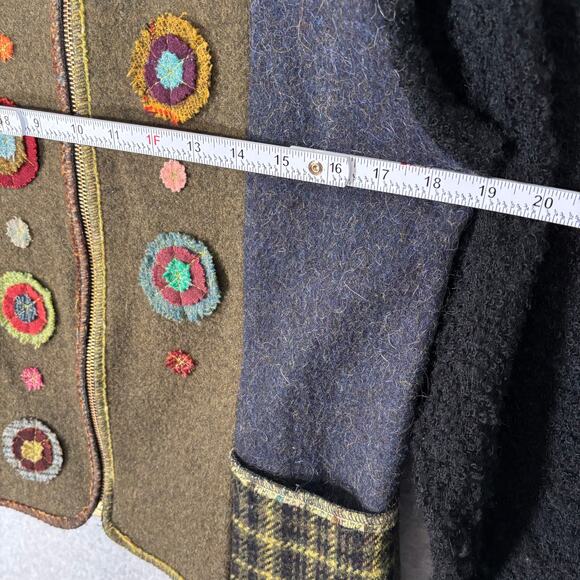 Artclothes Cardigan XS Boiled Felted Applique Fuzzy Patchwork Artsy Crafty Wear - Picture 13 of 16